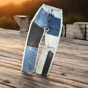 Cider‎ Colorblock Jeans Women XXS Distressed Patchwork Boho Blemishes Peasant